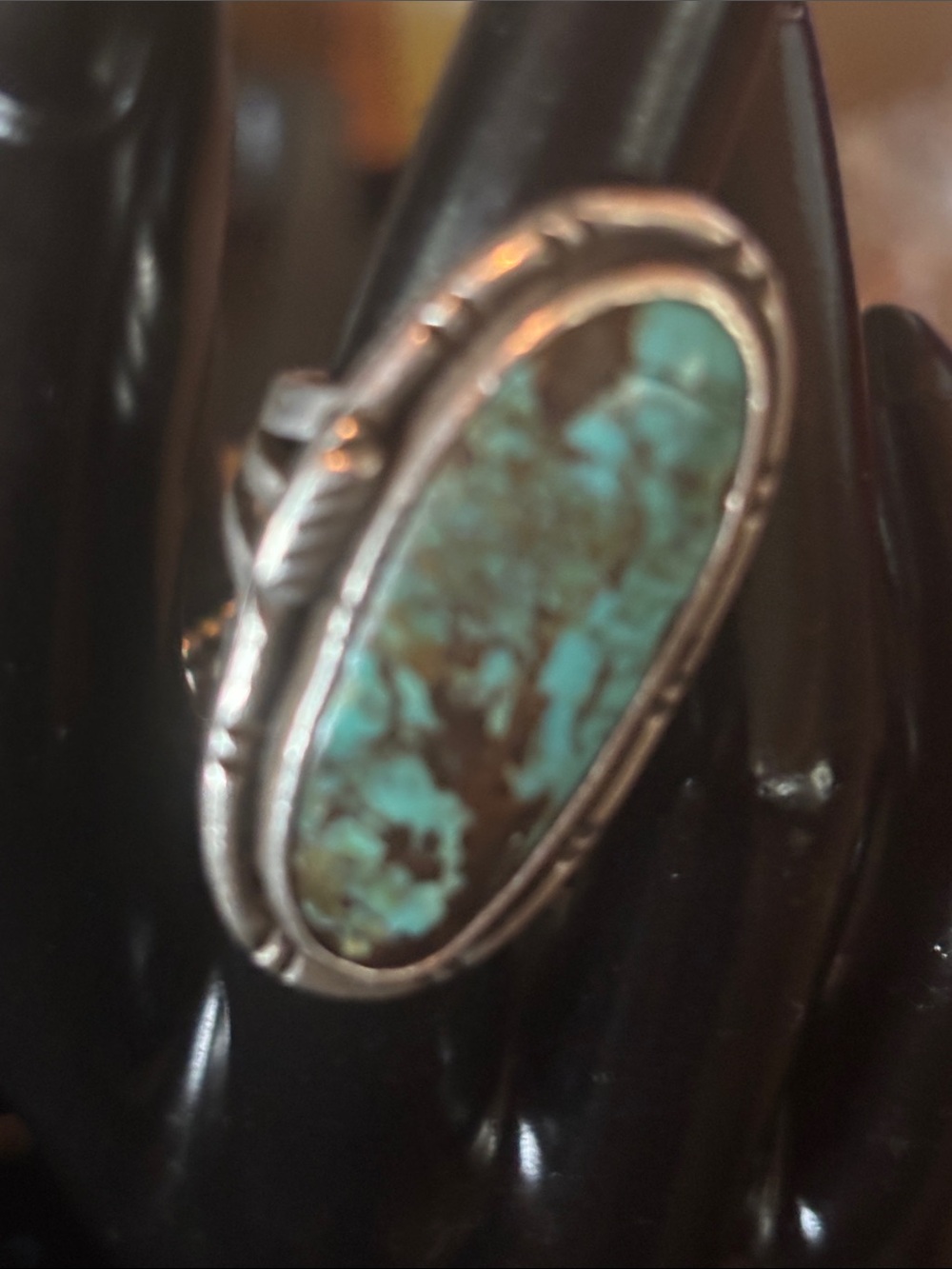 Sterling Silver Turquoise Oval Statement Ring Size 5.5 - Picture 5 of 6